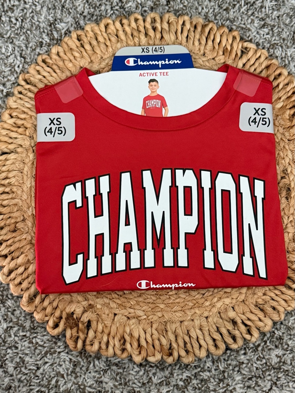 Champion Red Kids' Short Sleeve Tee with White Logo